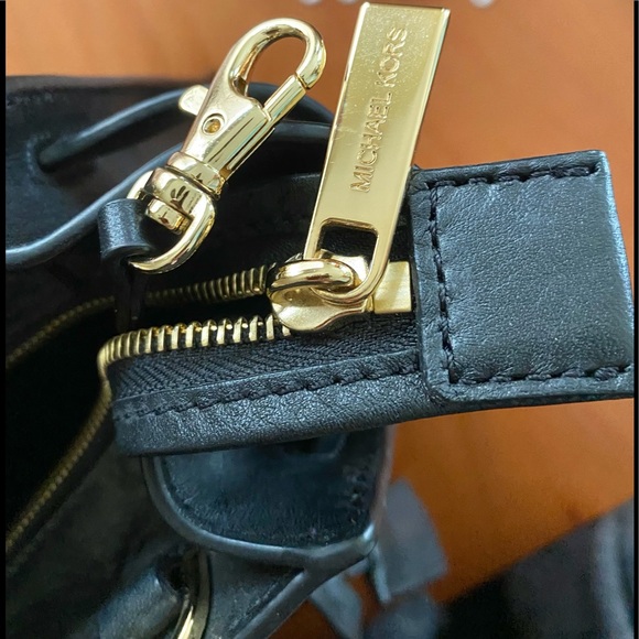 Michael Kors Hamilton Traveler Black Leather Handbag with Gold Hardware